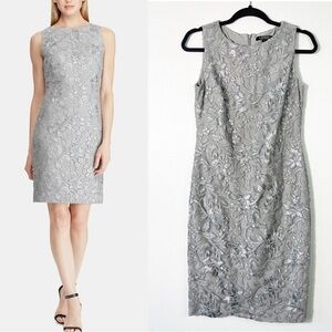 Lauren Ralph Lauren Sequin Floral-Mesh Dress Size 2 Glam Quiet Luxury Gray